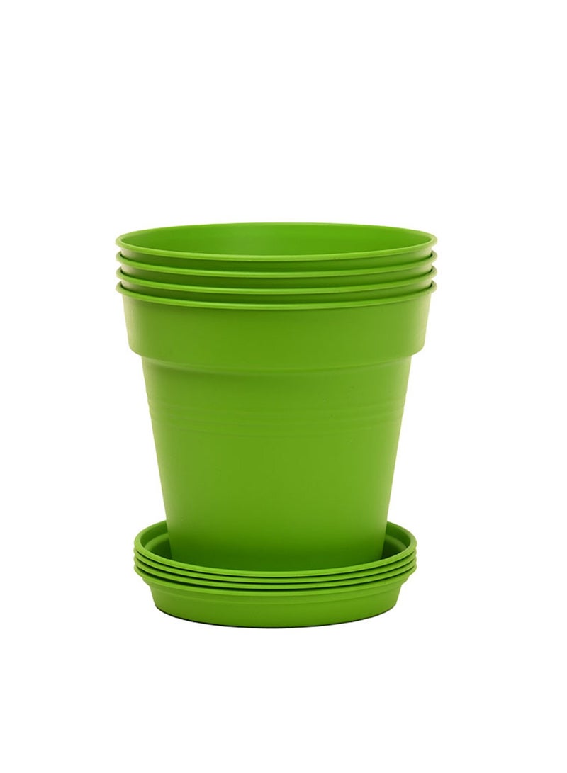 Mintra Round Flower Pot Planters X-Large - Pack of 4 with bottom tray - Plastic | Color - Light Green | Size - 21x21x23cm | Asthetically Decorate Your Terrace, Garden or Patio. Ideal for outdoor or indoors - Image 1
