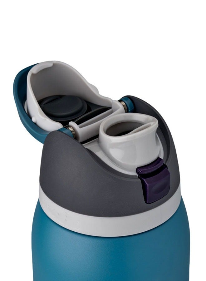 زجاجة مياه مع قشة وغطاء شرب، زجاجة حرارية من الفولاذ المقاوم للصدأ مع عازل فراغي، سعة 560 مل، 19 أونصة، مانعة للتسرب، خالية من مادة BPA، مناسبة للرياضة. - Image 2