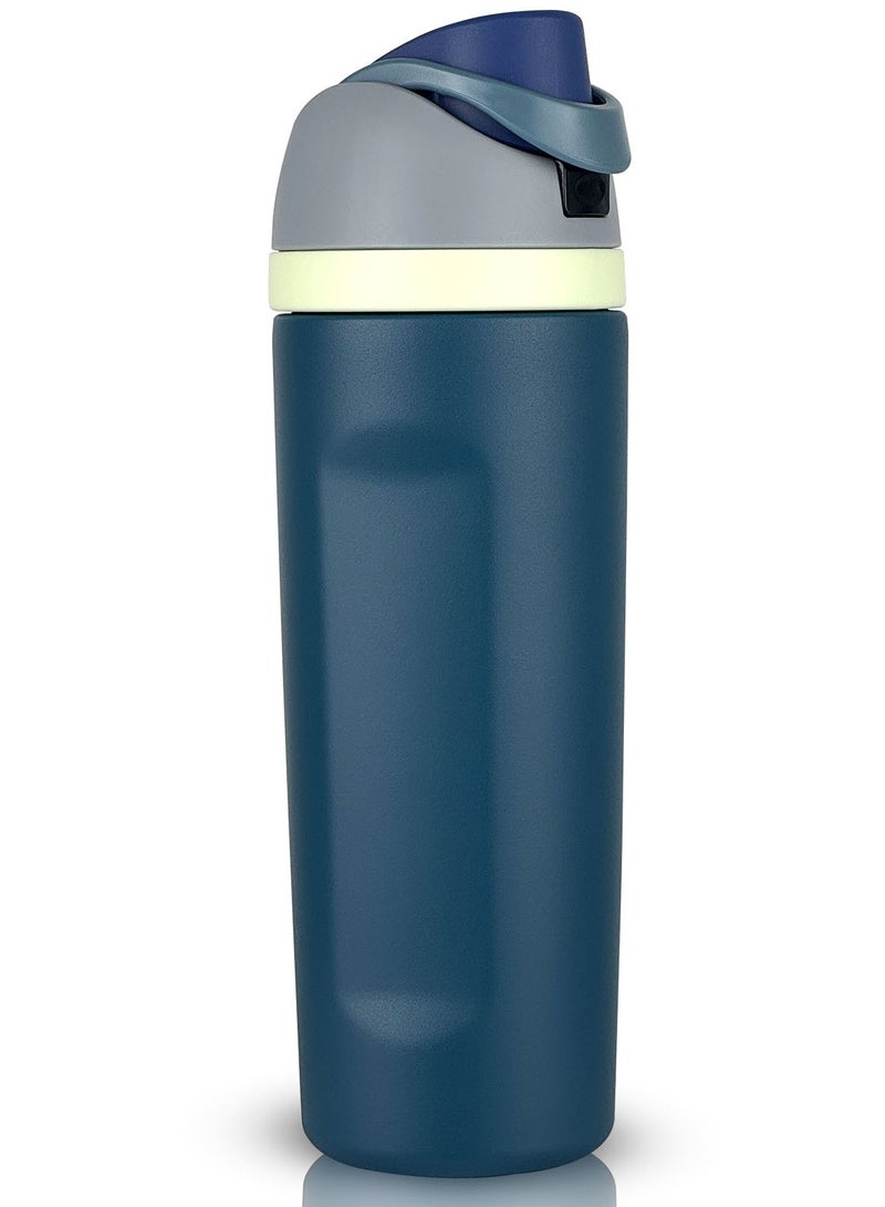 زجاجة مياه مع قشة وغطاء شرب، زجاجة حرارية من الفولاذ المقاوم للصدأ مع عازل فراغي، سعة 560 مل، 19 أونصة، مانعة للتسرب، خالية من مادة BPA، مناسبة للرياضة. - Image 1