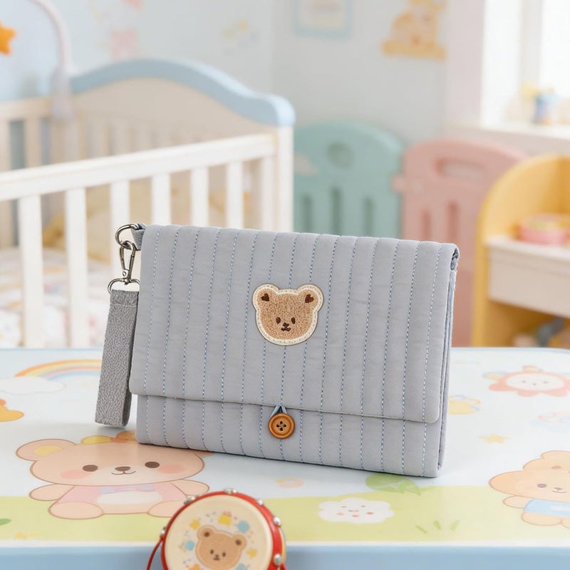 Pochette À Couches Et Lingettes - Pochette Pliable Avec Broderie Ours Mignon - Avec Compartiment Pour Sangle De Poussette Et Organisateurs De Sac À Langer - pour papa parent garçon fille maman voyage - Image 2