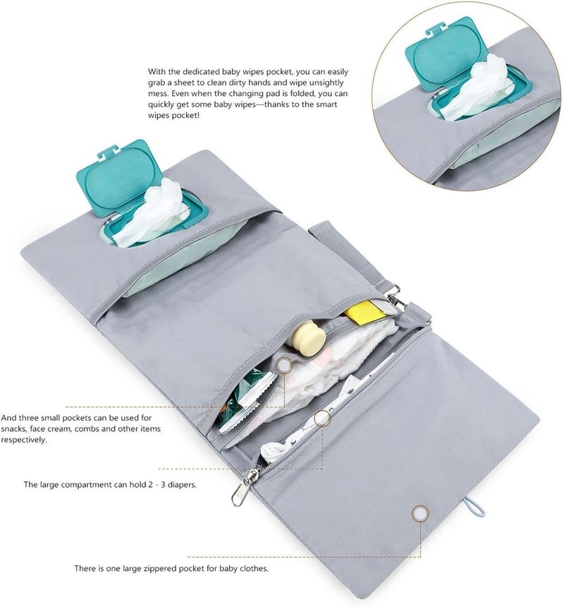 Pochette À Couches Et Lingettes - Pochette Pliable Avec Broderie Ours Mignon - Avec Compartiment Pour Sangle De Poussette Et Organisateurs De Sac À Langer - pour papa parent garçon fille maman voyage - Image 5