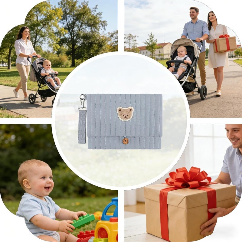 Pochette À Couches Et Lingettes - Pochette Pliable Avec Broderie Ours Mignon - Avec Compartiment Pour Sangle De Poussette Et Organisateurs De Sac À Langer - pour papa parent garçon fille maman voyage - Image 4