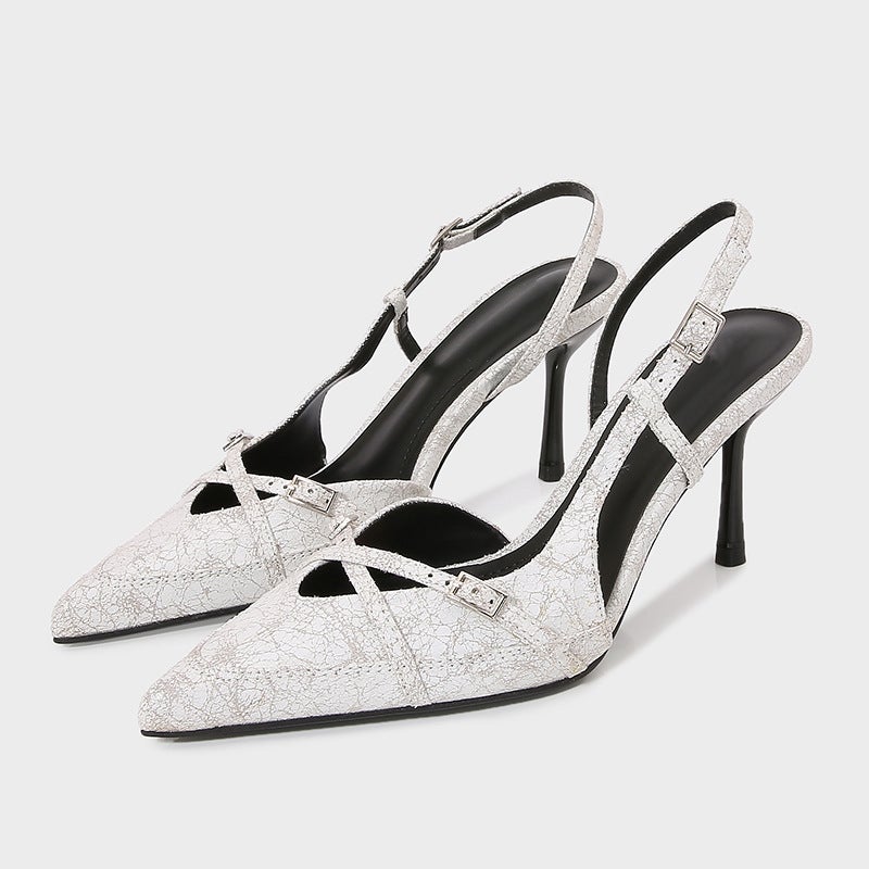 Za2024 Spring New Women'S Shoes, Elegant And Fashionable Slingback Pointed Toe High-Heeled Mules, Denim Toe-Cap Sandals For Women - Image 3