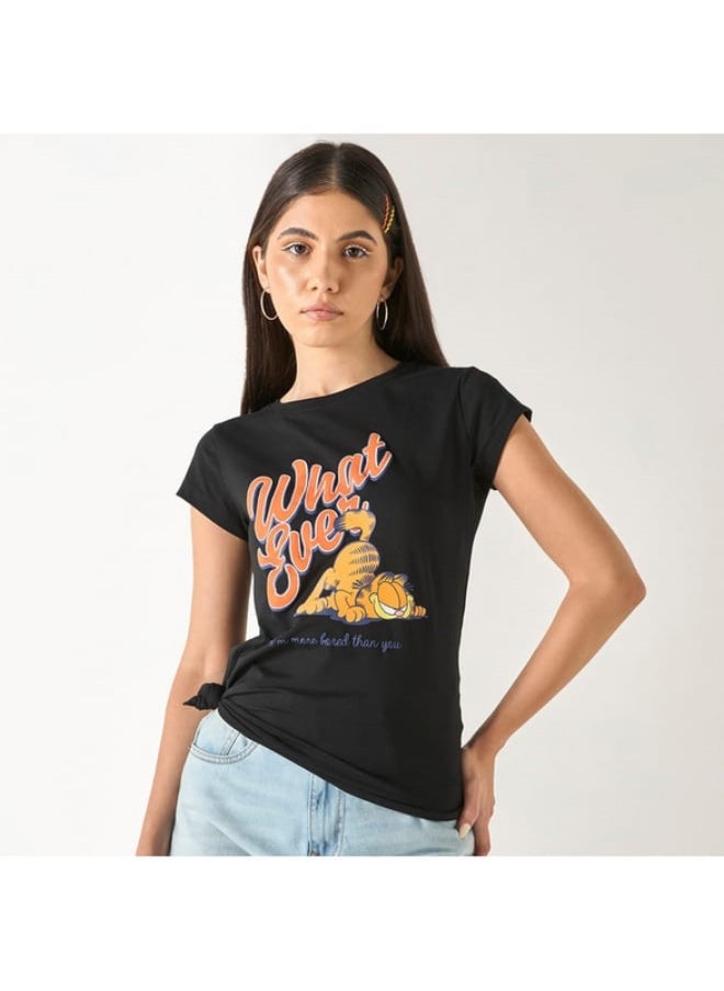 SP Characters Garfield Print T-shirt with Crew Neck and Short Sleeves  - Image 2