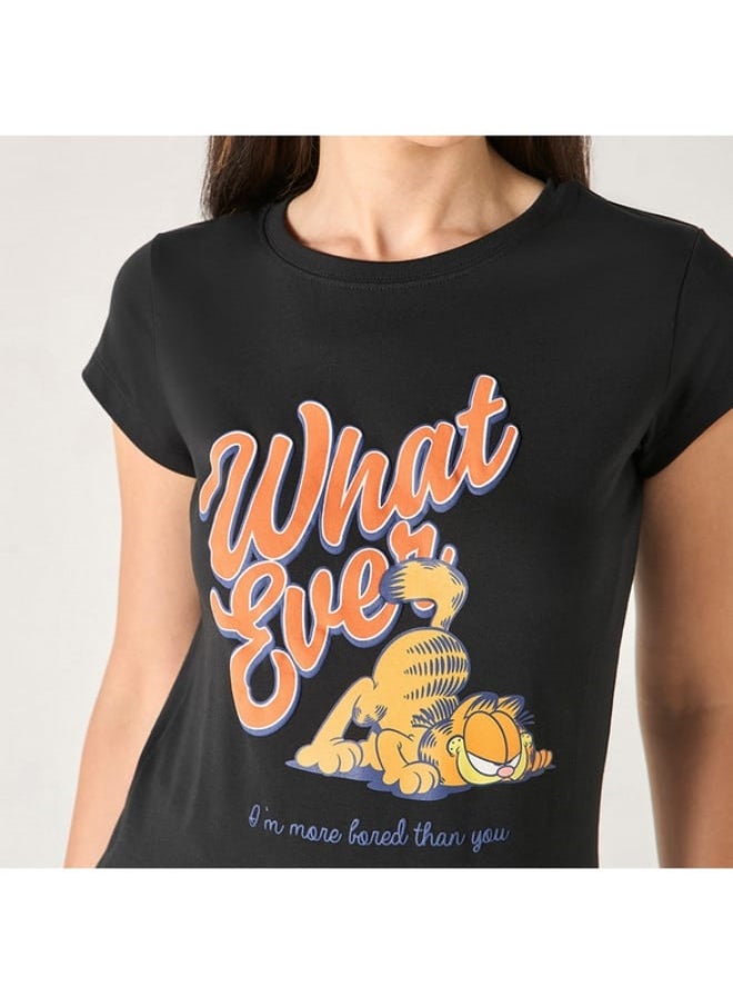 SP Characters Garfield Print T-shirt with Crew Neck and Short Sleeves  - Image 3