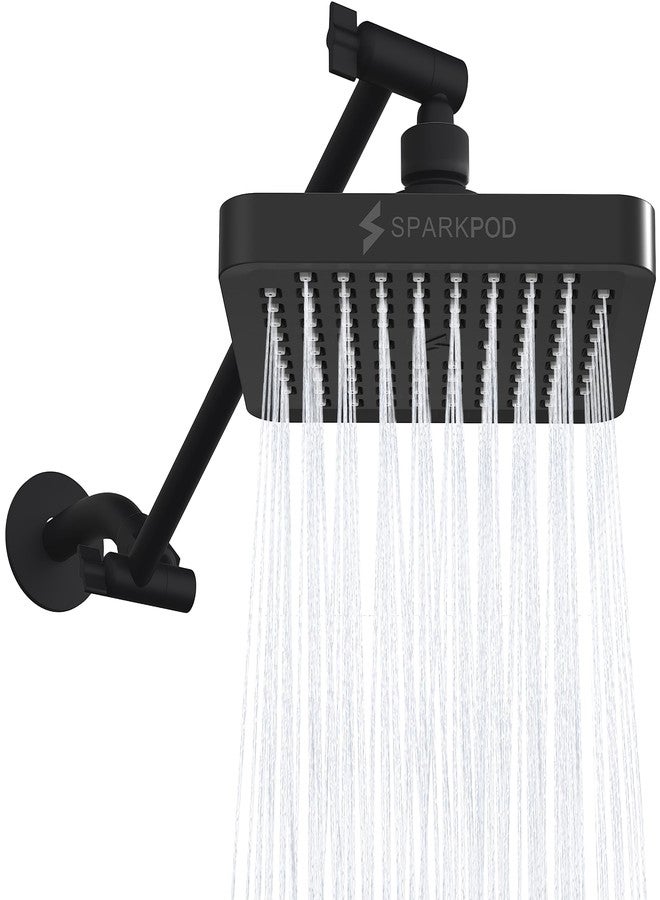 SparkPod Square Rain Shower Head with Extension Arm - Height Adjustable Shower Head with High Pressure Performance - Easy 1-Minute Installation (11" Arm Extension, Midnight Black Matte) - Image 1