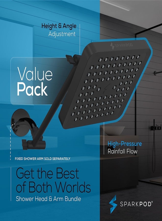 SparkPod Square Rain Shower Head with Extension Arm - Height Adjustable Shower Head with High Pressure Performance - Easy 1-Minute Installation (11" Arm Extension, Midnight Black Matte) - Image 3