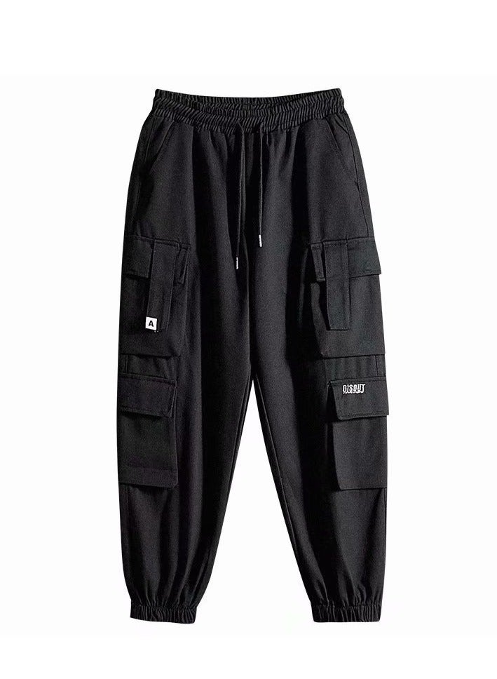 xozgdovg Spring and fall trend loose plus size cotton nine minute casual long pants black  - Image 1