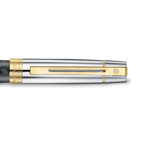 SHEAFFER قلم حبر شيفر 300 | E9347 أسطوانة سوداء غير لامعة مزخرفة وغطاء كروم لامع مع تفاصيل ذهبية PVD | رأس رفيع | قلم حبر فاخر - Image 5