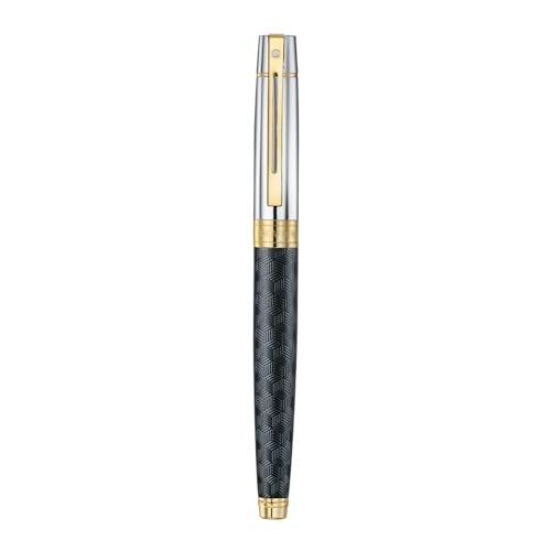 SHEAFFER قلم حبر شيفر 300 | E9347 أسطوانة سوداء غير لامعة مزخرفة وغطاء كروم لامع مع تفاصيل ذهبية PVD | رأس رفيع | قلم حبر فاخر - Image 4