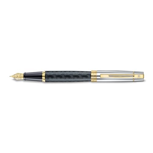 SHEAFFER قلم حبر شيفر 300 | E9347 أسطوانة سوداء غير لامعة مزخرفة وغطاء كروم لامع مع تفاصيل ذهبية PVD | رأس رفيع | قلم حبر فاخر - Image 3