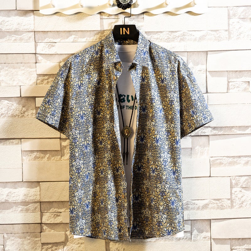 2022 Summer New Casual Color Short-sleeved Shirt Mens Fashion Loose Beach Style Vacation Shirt 18 Color T-shirt No. 10 color