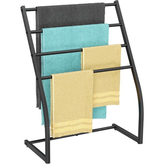TOWEL RACKS FOR BATHROOM FREE STANDING TOWEL RACK POOL TOWEL RACKS OUTDOOR 4 TIER WIDE METAL TOWEL BAR STAND BLANKET LADDER HOLDER DRYING AND DISPLAY RACK FOR OVERSIZED BATH TOWEL