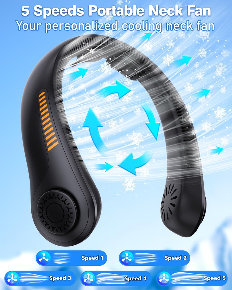 EYERZ Portable Neck Fan - Rechargeable Personal Fan with Neck Support, 5-Speed Quiet Lightweight Long Lasting Neck Fan, Fathers Day, Mothers Day Gifts, Full Surround Cooling for Travel, Hot Flashes - Image 4