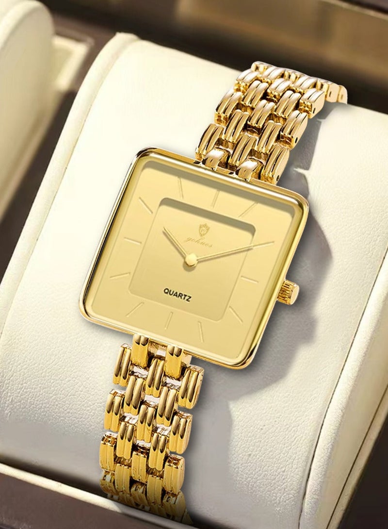 GOHUOS Women's Simple Square Dial Watch,  Stainless Steel Analog Waterproof Ladies Quartz Classic Fashion Watch - 30mm - Gold - Image 1