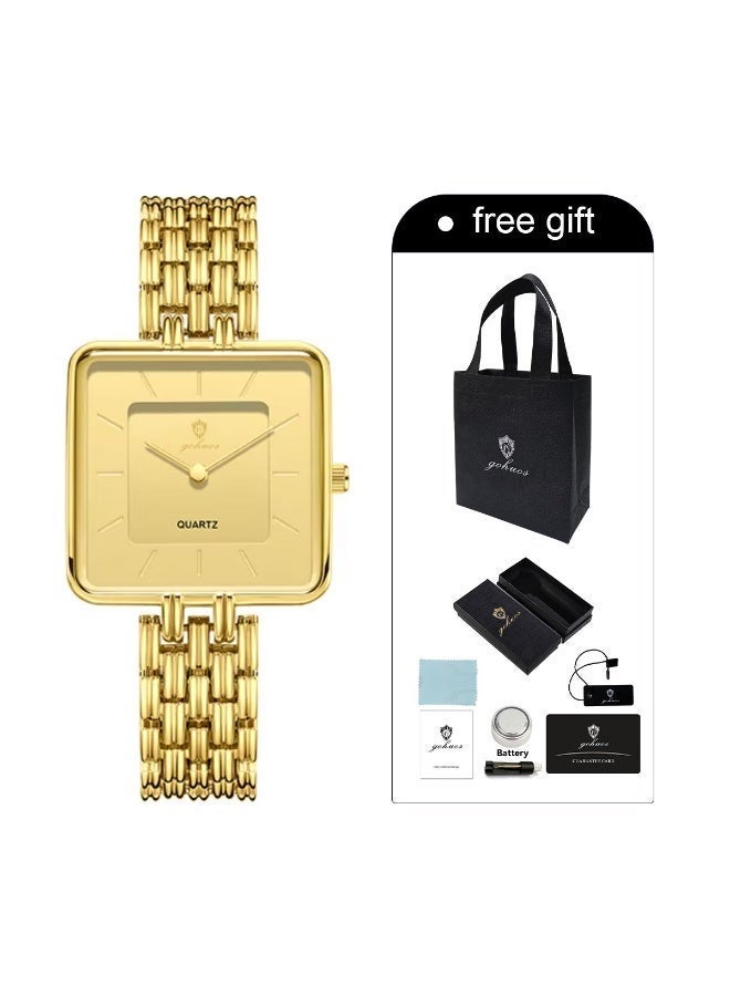 GOHUOS Women's Simple Square Dial Watch,  Stainless Steel Analog Waterproof Ladies Quartz Classic Fashion Watch - 30mm - Gold - Image 2