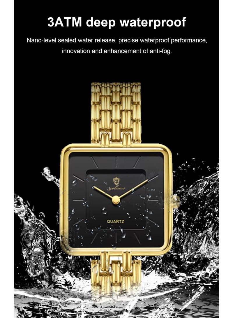 GOHUOS Women's Simple Square Dial Watch,  Stainless Steel Analog Waterproof Ladies Quartz Classic Fashion Watch - 30mm - Gold - Image 4