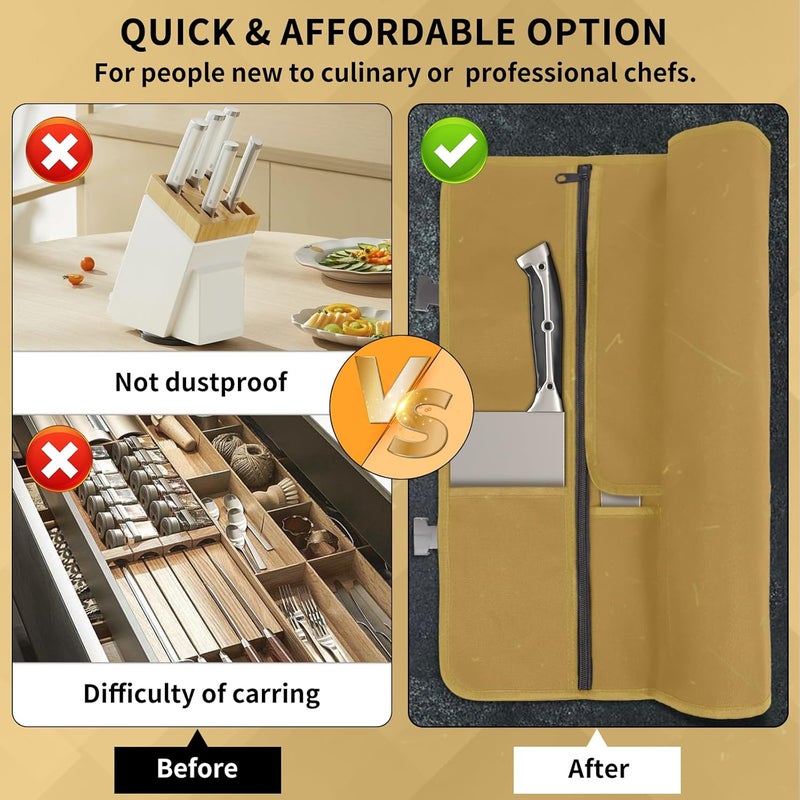 lelezone Chef Knife Roll Bag, Waterproof Waxed Canvas Knife Case Holds Size Up to 18'', Knives Roll with 11 Slots Plus Zipper Pocket, Portable Knife Holder with Adjustable Strap for Kitchen Tools - Image 4