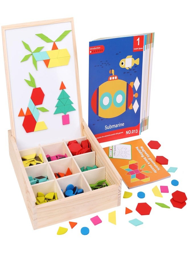 GEMEM 288 PCS Wooden Magnetic Pattern Blocks Set,Montessori Tangram Puzzle STEM Toys for Kids Ages 3-8, Educational Learning Toys Gift - Image 1