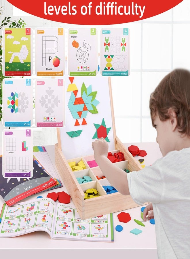 GEMEM 288 PCS Wooden Magnetic Pattern Blocks Set,Montessori Tangram Puzzle STEM Toys for Kids Ages 3-8, Educational Learning Toys Gift - Image 3