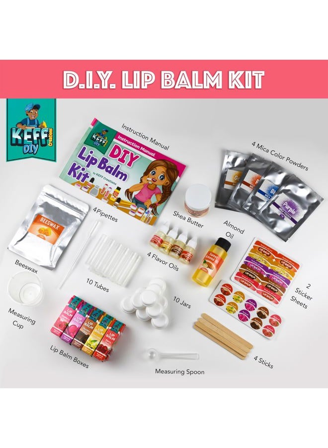 KEFF 51Pcs Lip Balm Making Kit - DIY Set for Natural Ingredients - Make Your Own Lip Gloss & Lip Balm for Kids Makeup Kit with Beeswax, Shea Butter, Flavor Oils, Mica Color Powders - Image 2