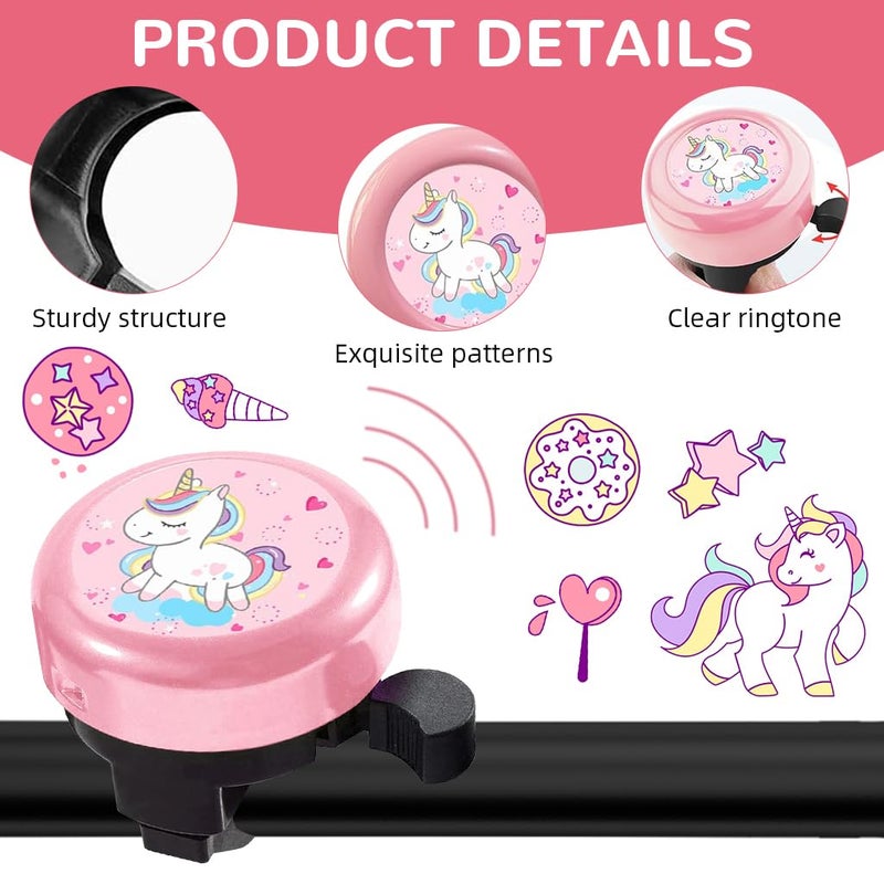 Proberos جرس دراجة أطفال وردي على شكل يونيكورن كرتوني، جرس دراجة خفيف الوزن من الصلب، جرس للدراجة للأطفال - عالي الصوت - جرس للدراجة لماسورة بقطر 22 مم - Image 3