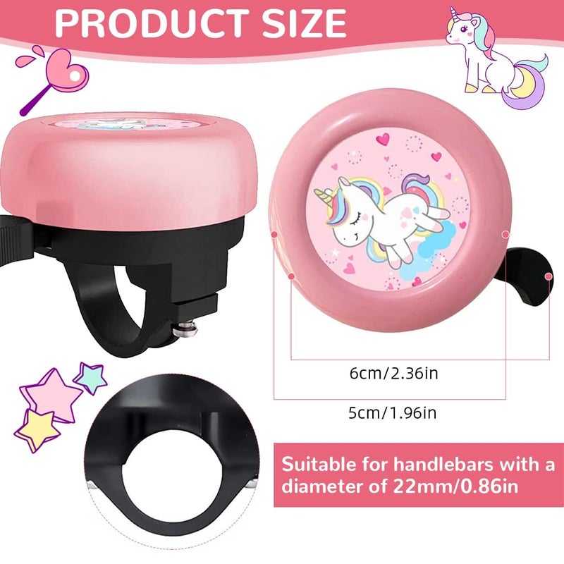Proberos جرس دراجة أطفال وردي على شكل يونيكورن كرتوني، جرس دراجة خفيف الوزن من الصلب، جرس للدراجة للأطفال - عالي الصوت - جرس للدراجة لماسورة بقطر 22 مم - Image 2