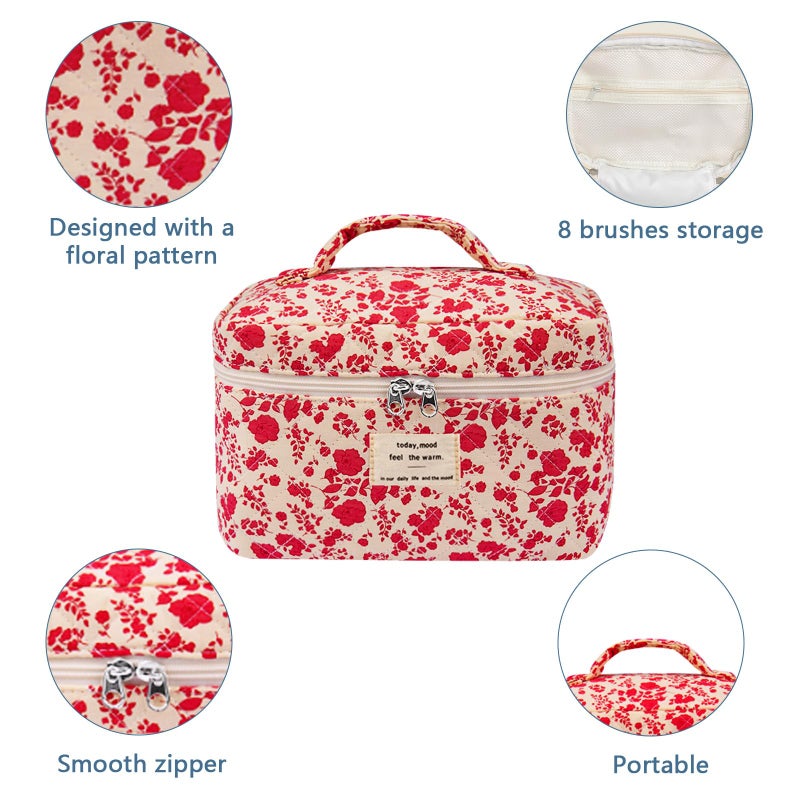 Gosect Large Makeup Bag, Cute Cosmetic Bag for Women Girls, Floral Coquette Aesthetic Toiletry Bag, Travel Make Up Organizer Bag (Pink Rose) - Image 4