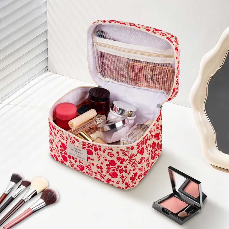 Gosect Large Makeup Bag, Cute Cosmetic Bag for Women Girls, Floral Coquette Aesthetic Toiletry Bag, Travel Make Up Organizer Bag (Pink Rose) - Image 3