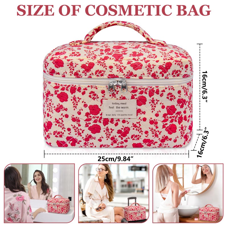 Gosect Large Makeup Bag, Cute Cosmetic Bag for Women Girls, Floral Coquette Aesthetic Toiletry Bag, Travel Make Up Organizer Bag (Pink Rose) - Image 2