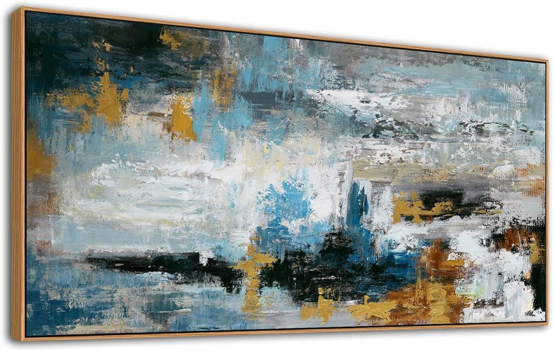EMODA Framed Blue Grey Brown Modern Abstract Canvas Print – Large Wall Art Décor, 60x120 cm - Image 2