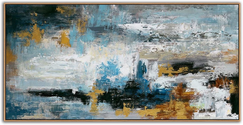 EMODA Framed Blue Grey Brown Modern Abstract Canvas Print – Large Wall Art Décor, 60x120 cm - Image 3