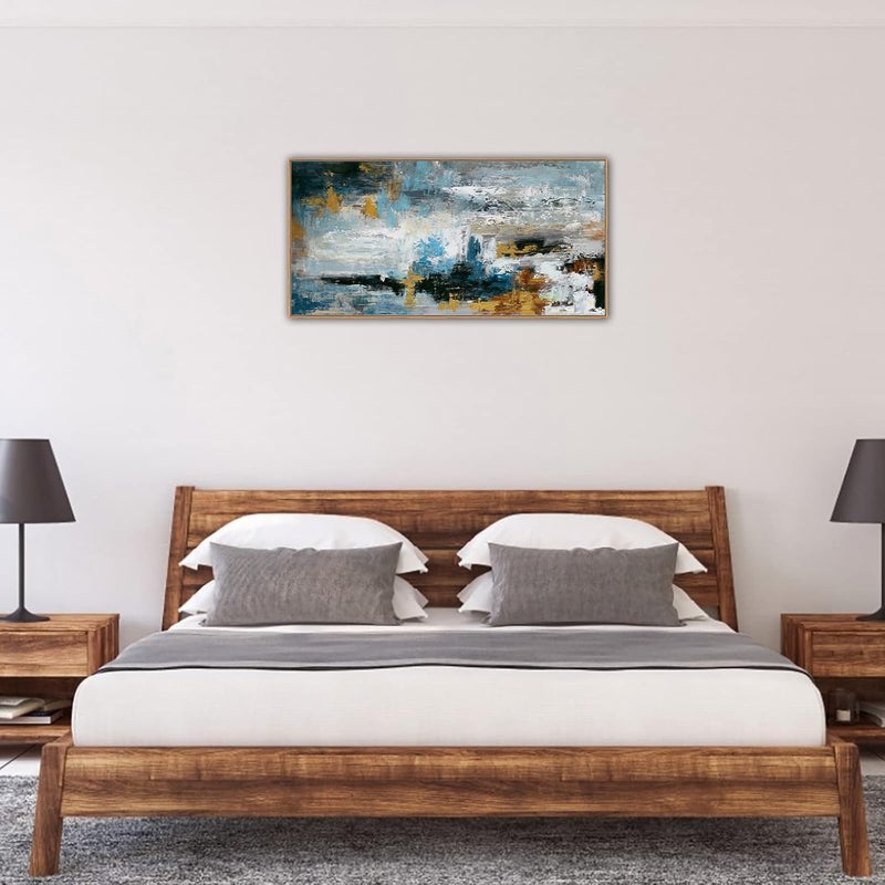 EMODA Framed Blue Grey Brown Modern Abstract Canvas Print – Large Wall Art Décor, 60x120 cm - Image 5