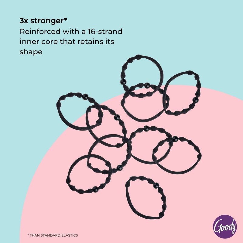 Goody Ouchless Forever Hair Elastics, 10 Ct, Black, Damage-Free Bands, 3X Stronger Elastic Ties, Retainable Shape, 16 Strand Inner Core, Styling Accessories for Women & Men, All Hair Types - Image 3