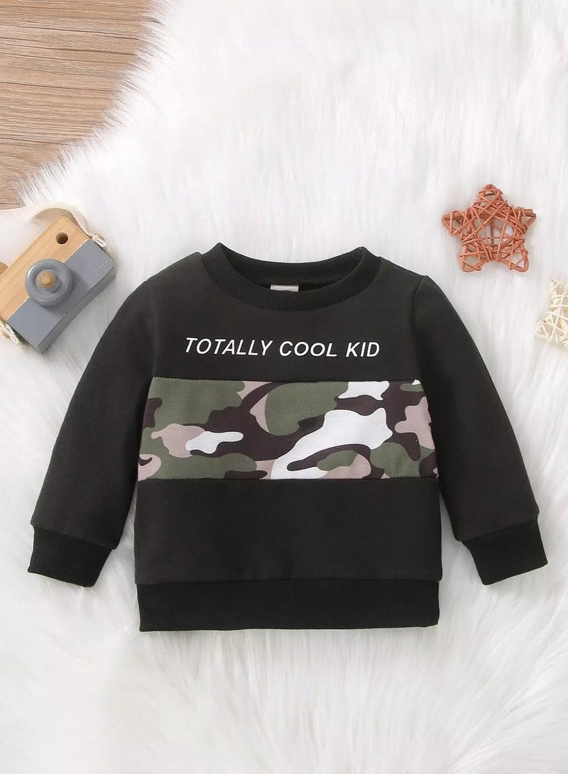 Baby Letter & Camo Print Sweatshirt - Image 1