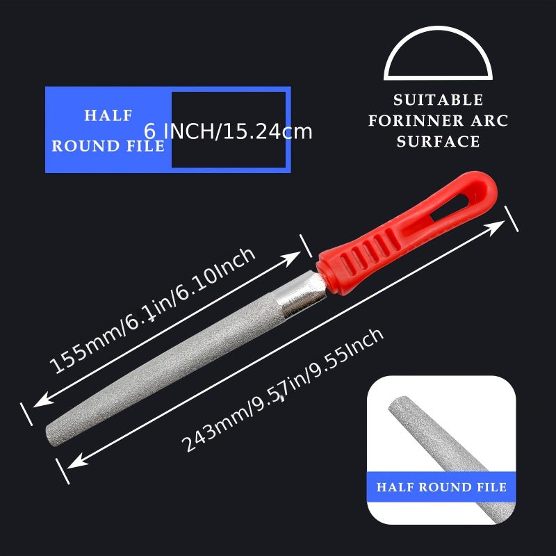 Set Of 2 Red Diamond Coated Half Round Files For Metal Ceramic Glass Stone Steel - Image 4