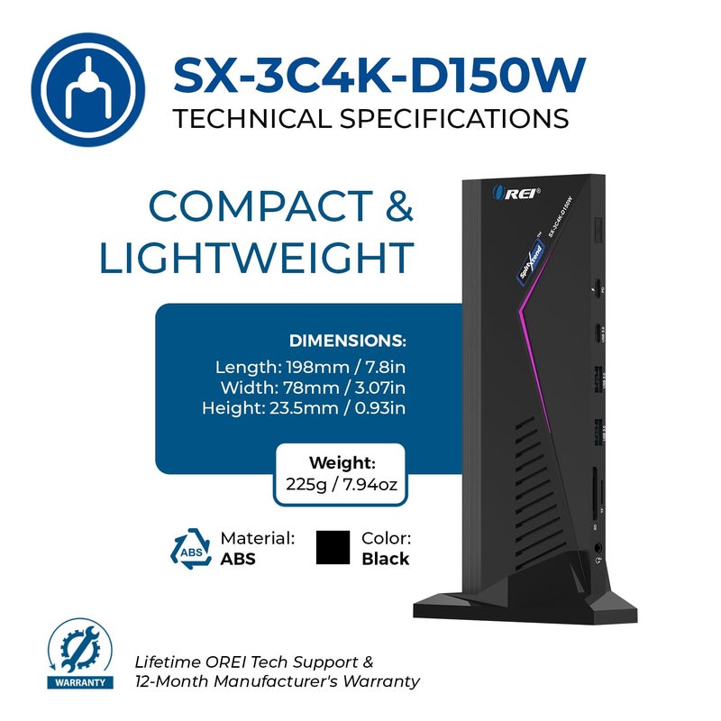 OREI SplitExtend 14 in 1 DisplayLink Docking Station 3 Monitorsâ€“ 3X 4K@60hz Multi Monitor â€“ 6X USB, Ethernet, SD/TF, 100W PD, Audio/Mic â€“ Laptop Docking Station with MacOS/Windows Support - Image 5