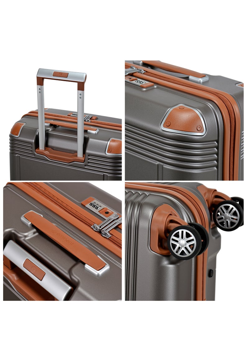 eminent Hard Case Travel Bag Cabin Luggage Trolley Polycarbonate Lightweight Suitcase 4 Quiet Double Spinner Wheels With Tsa Lock KK10 Gold Grey  - Image 4