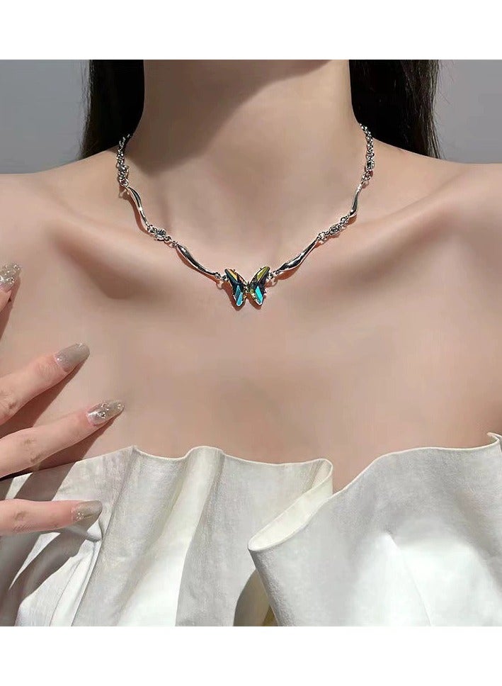 Goolsky قلادة تشوكر فراشة زيركون ملونة غير منتظمة – فولاذ تيتانيوم، سلسلة عصرية على شكل Y2K، - Image 2