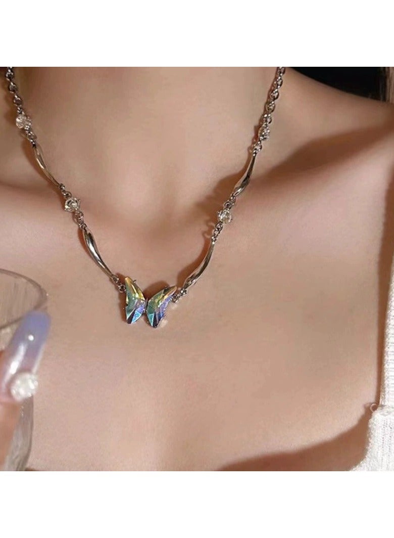 Goolsky قلادة تشوكر فراشة زيركون ملونة غير منتظمة – فولاذ تيتانيوم، سلسلة عصرية على شكل Y2K، - Image 3