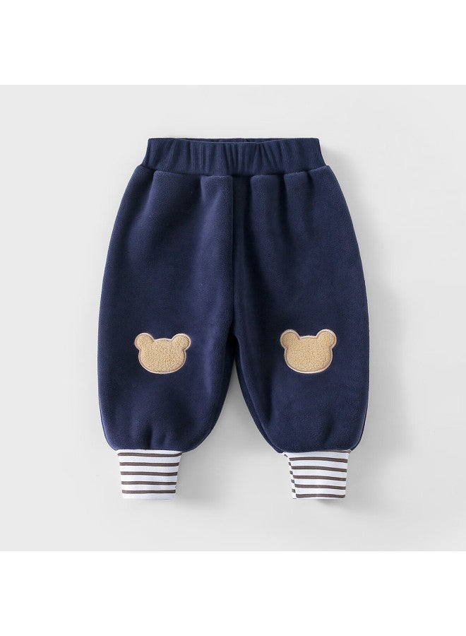 Doxilu Kids Autumn Winter Pants Boys Warm Outer Pants Girls Warm Cotton Pants Bear Patch - Ink Blue 90