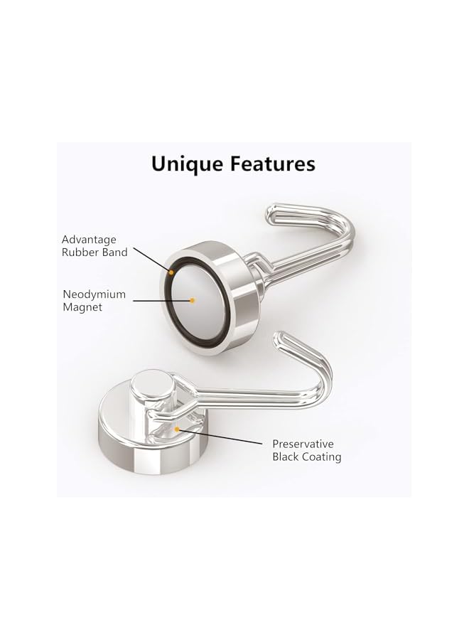 promass 8 Pack Magnetic Hooks, Heavy Duty Strong Neodymium Magnet Hook 30 Lbs with Rust Proof for Indoor Outdoor Hanging, Refrigerator, Grill, Kitchen, Key Holder, Locker, Classroom (Silver) - Image 2