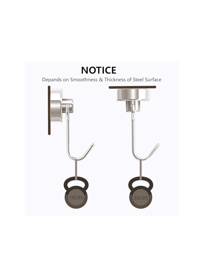 promass 8 Pack Magnetic Hooks, Heavy Duty Strong Neodymium Magnet Hook 30 Lbs with Rust Proof for Indoor Outdoor Hanging, Refrigerator, Grill, Kitchen, Key Holder, Locker, Classroom (Silver) - Image 3