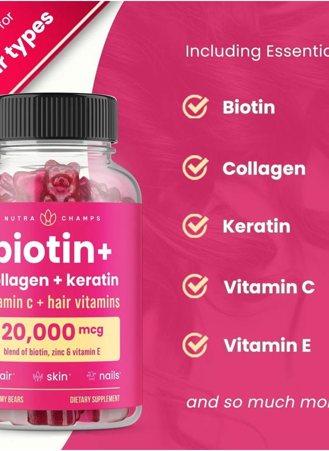 PMD Beauty - Hair Skin & Nails Gummies, Biotin with Collagen & Keratin, 5000mcg Biotin Beauty Complex, Vitamin Supplement, Berry, 120 Count, Healthy Hair, Radiant Skin & Strong Nails (Pack of 2) - Image 1