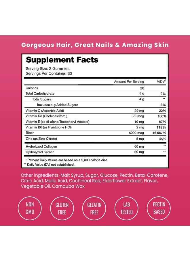PMD Beauty - Hair Skin & Nails Gummies, Biotin with Collagen & Keratin, 5000mcg Biotin Beauty Complex, Vitamin Supplement, Berry, 120 Count, Healthy Hair, Radiant Skin & Strong Nails (Pack of 2) - Image 1