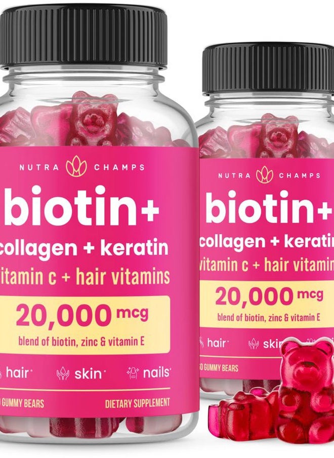 PMD Beauty - Hair Skin & Nails Gummies, Biotin with Collagen & Keratin, 5000mcg Biotin Beauty Complex, Vitamin Supplement, Berry, 120 Count, Healthy Hair, Radiant Skin & Strong Nails (Pack of 2) - Image 1