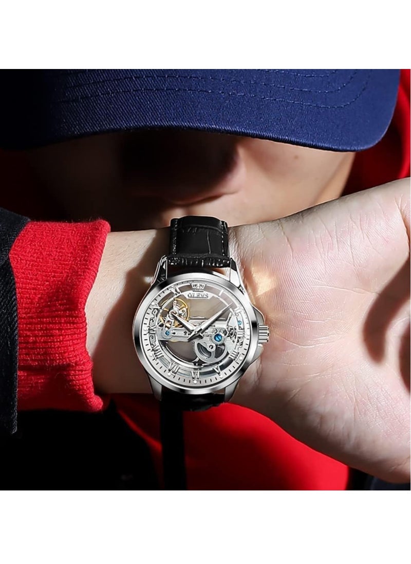 OLEVS OLEVS Men's Skull Luxury Leather Waterproof Luminous Watch 6661  - Image 4