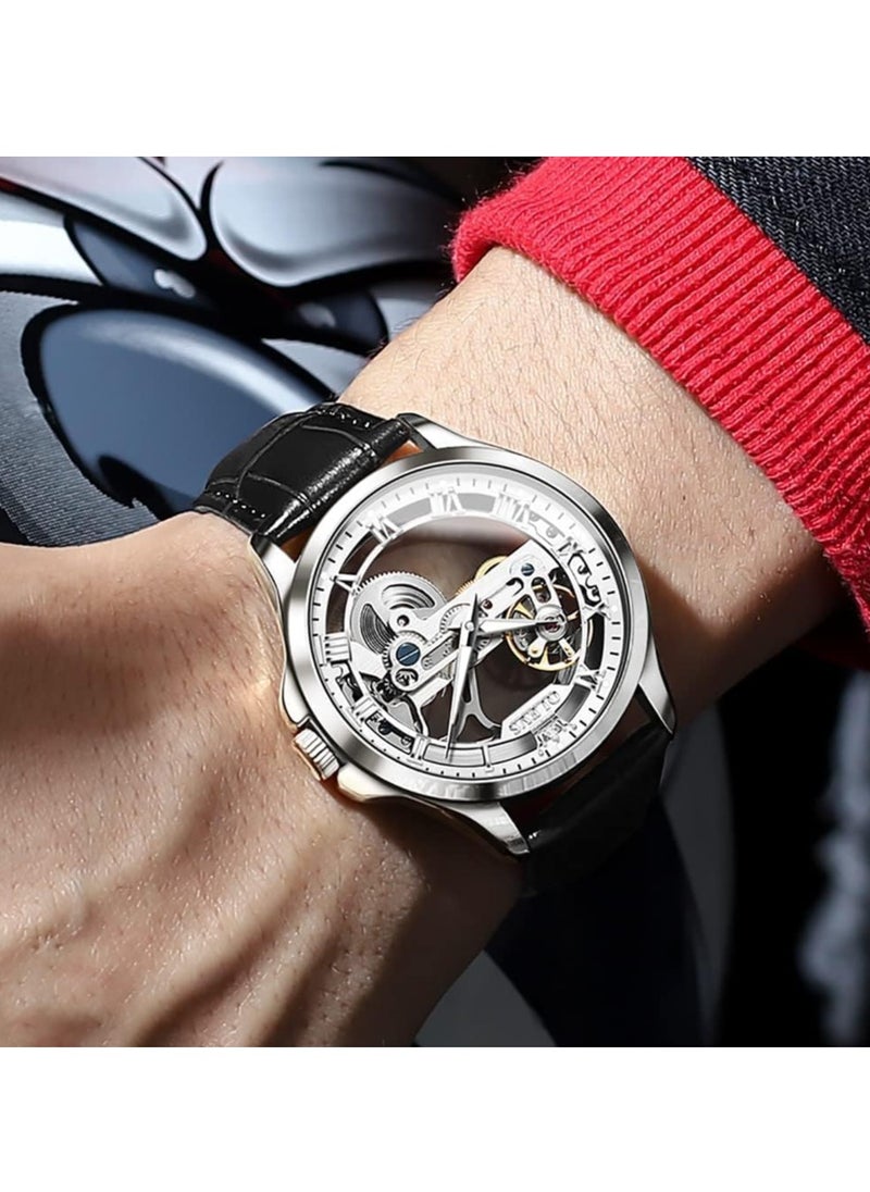 OLEVS OLEVS Men's Skull Luxury Leather Waterproof Luminous Watch 6661  - Image 3