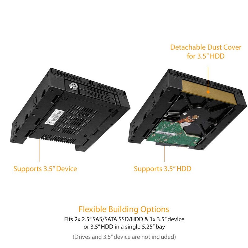 ICY DOCK 2 Bay 2.5 SAS/SATA HDD/SSD Mobile Rack + فتحة 3.5" للخارجية 5.25" Bay | ExpressCage MB322SP-B - Image 3