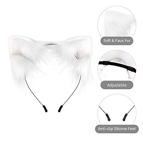 SMILETERNITY Handmade Fox Wolf Cat Ears Headwear Costume Accessories for Halloween Christmas Party (White) - Image 3